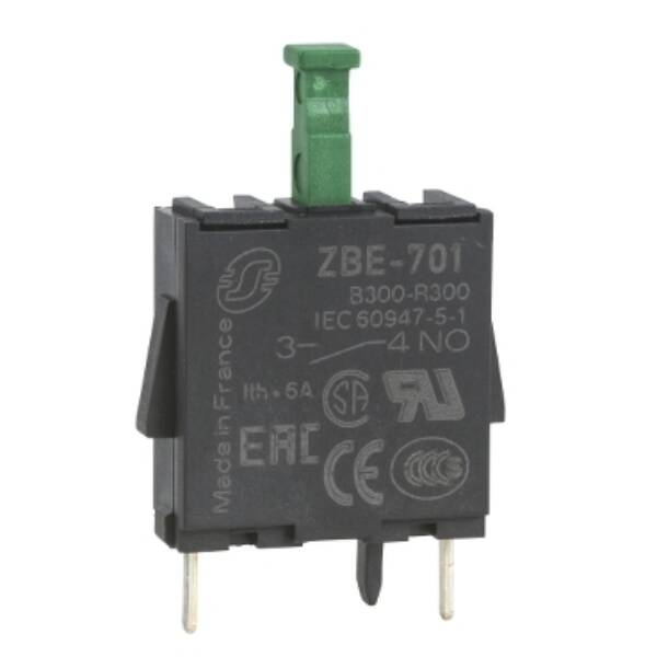 Harmony XB4, Single contact block, silver alloy, pins for printed circuit board, 1 NO - Schneider Electric - ZBE701