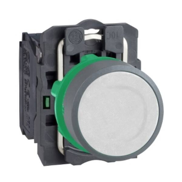 Push button, Harmony XB5, pushbutton, white, 1 NO, spring return cp grey - Schneider Electric - XB5AA11C0