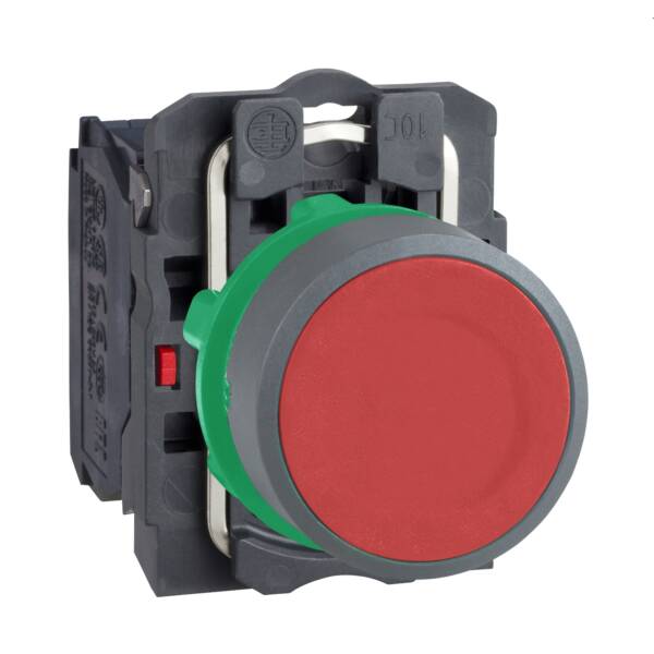 Push button, Harmony XB5, red flush pushbutton 1NC screw clamp cp grey - Schneider Electric - XB5AA42C0