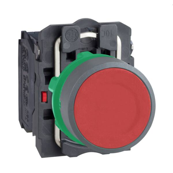 Push button, Harmony XB5, red flush pushbutton 1 NO 1NC screw clamp cp grey - Schneider Electric - XB5AA45C0