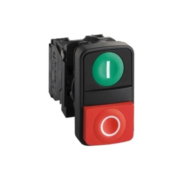 Double-headed push button, plastic, Ø22, 1 green flush marked I + 1 red projecting marked O, 1 NO + 1 NC - Schneider Electric - XB5AL73415