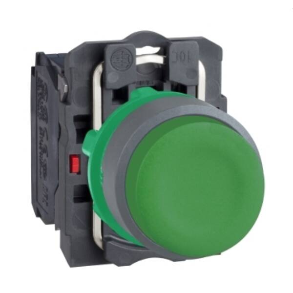 Push button, Harmony XB5, green projecting pushbutton with clear boot 1 NO screw clamp cp grey - Schneider Electric - XB5AP31C0