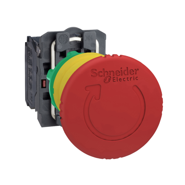 Emergency stop switching off, plastic, red mushroom Ø40, Ø22, trigger latching turn to release, 1 NO + 1 NC - Schneider Electric - XB5AS8445