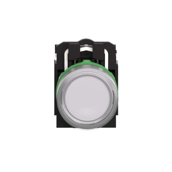 Illuminated push button, Harmony XB5, grey bezel, white flush, 22mm, universal LED, spring return, 1NO + 1NC, 24V AC - Schneider Electric - XB5AW31B5C0