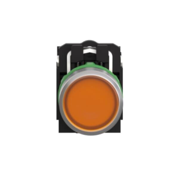 Illuminated push button, Harmony XB5, grey bezel, orange flush, 22mm, universal LED, plain lens, 1NO + 1NC, 230V - Schneider Electric - XB5AW35M5C0