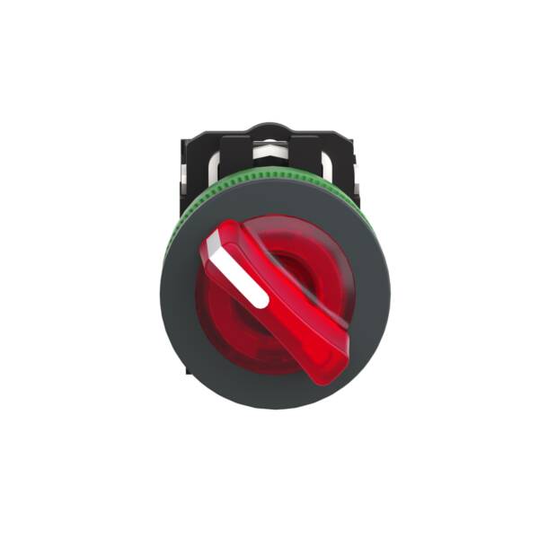 Illuminated selector switch, Harmony XB5, grey plastic, red handle, 30mm, universal LED, 2 positions, 1NO + 1NC, 110...120V AC - Schneider Electric - XB5FK124G5