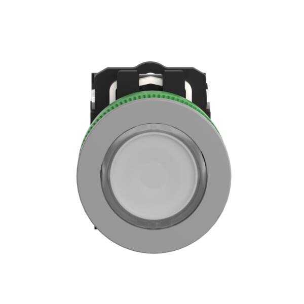 Illuminated push button, Harmony XB5, grey bezel, white flush mounted, 30mm, universal LED, 1NO + 1NC, 120V AC - Schneider Electric - XB5FW31G5C0