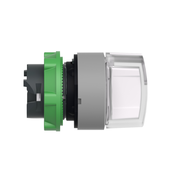 Head for illuminated selector switch, Harmony XB5, grey bezel, white handle, 22mm, universal LED, 3 positions, right to center - Schneider Electric - ZB5AK1813C0