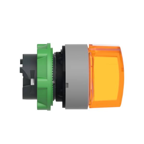 Head for illuminated selector switch, Harmony XB5, grey bezel, orange handle, 22mm, universal LED, 3 positions, right to center - Schneider Electric - ZB5AK1853C0