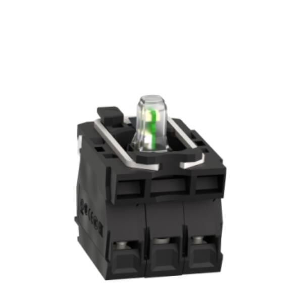 Harmony XB5, Light block with body/fixing collar, plastic , green, integral LED, 110...120 V AC, 2 NO - Schneider Electric - ZB5AW0G33