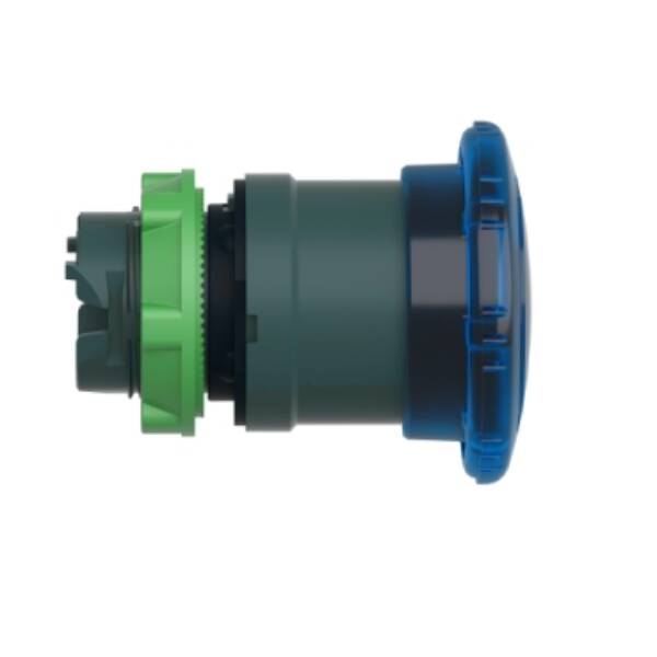 Head for illuminated push button, Harmony XB5, plastic, blue mushroom 40mm, 22mm, latching turn to release, clear boot - Schneider Electric - ZB5AW763