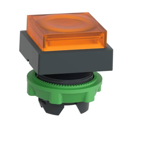 Head for illuminated push button, Harmony XB5, plastic, orange projecting, 22mm, universal LED, for insertion of legend - Schneider Electric - ZB5CW153