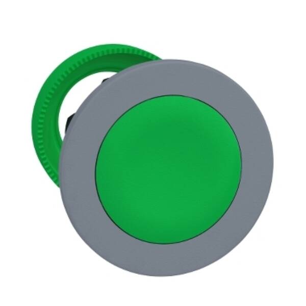 Harmony XB5, Flush mounted push button head, plastic, green, Ø30, push-push, grey bezel - Schneider Electric - ZB5FH03C0