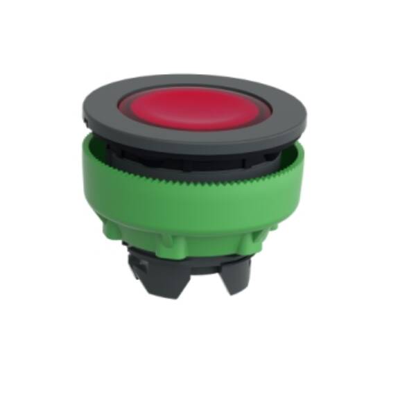 Head for illuminated push button, Harmony XB5, plastic, red flush mounted, 30mm, universal LED, push-push, unmarked - Schneider Electric - ZB5FH043