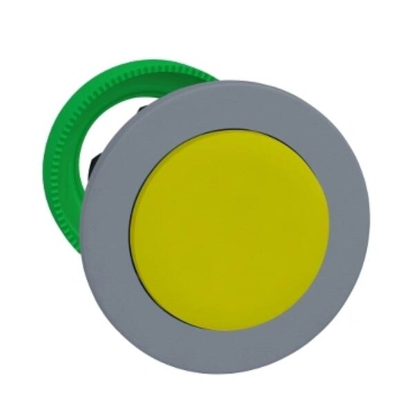 Harmony XB5, Flush mounted push button head, plastic, projecting yellow, Ø30, push-push, grey bezel - Schneider Electric - ZB5FH5C0