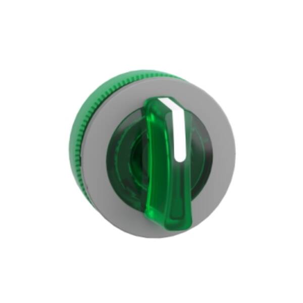 Head for illuminated selector switch, Harmony XB5, grey bezel, green handle, 30mm, universal LED, 3 positions, to center - Schneider Electric - ZB5FK1533C0