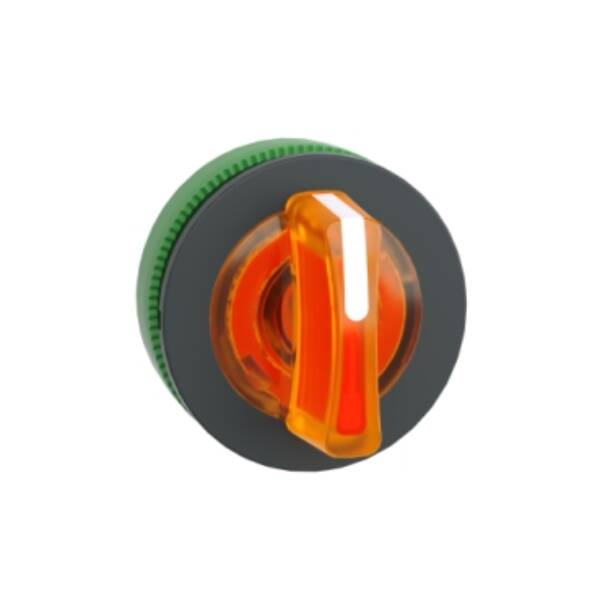 Head for illuminated selector switch, Harmony XB5, plastic, orange handle, universal LED, 3 positions, to center - Schneider Electric - ZB5FK1553