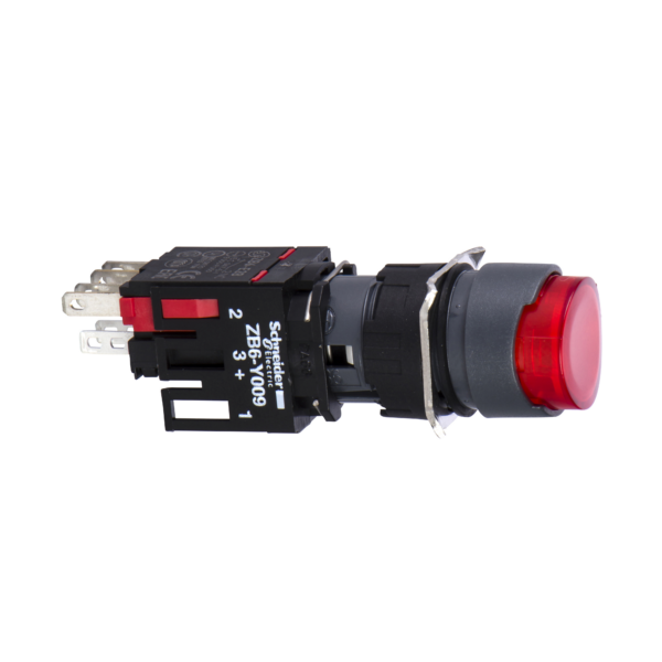 red projecting complete illum pushbutton Ø16 spring return 1NO+1NC 12...24V - Schneider Electric - XB6AE4B5B