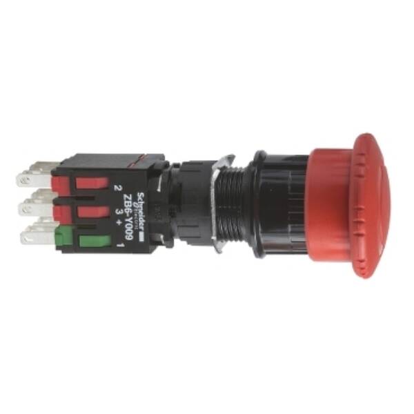 Complete emergency stop push button, Harmony XB6, red Ø 30 pushbutton Ø 16 trigger latching turn release 1NO+2NC - Schneider Electric - XB6AS8349B