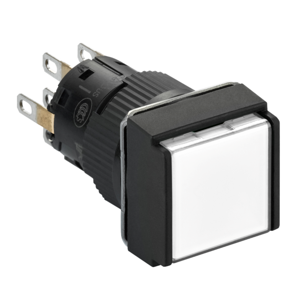 Illuminated monolithic push button, Harmony XB6E, square white pushbutton Ø 16 flush to release 24 VDCpolarised2CO - Schneider Electric - XB6ECF1B2P