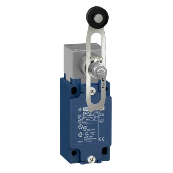 limit switch XCKJ - th.plastic roller lever var. length - 1NC+1NO - snap - M12 - Telemecanique Sensors - XCKJ10541D