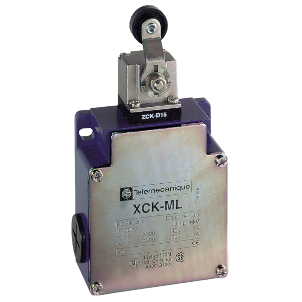 limit switch XCKML - thermoplastic roller lever - 2x(1NC+1NO) - snap - M20 - Telemecanique Sensors - XCKML115H29