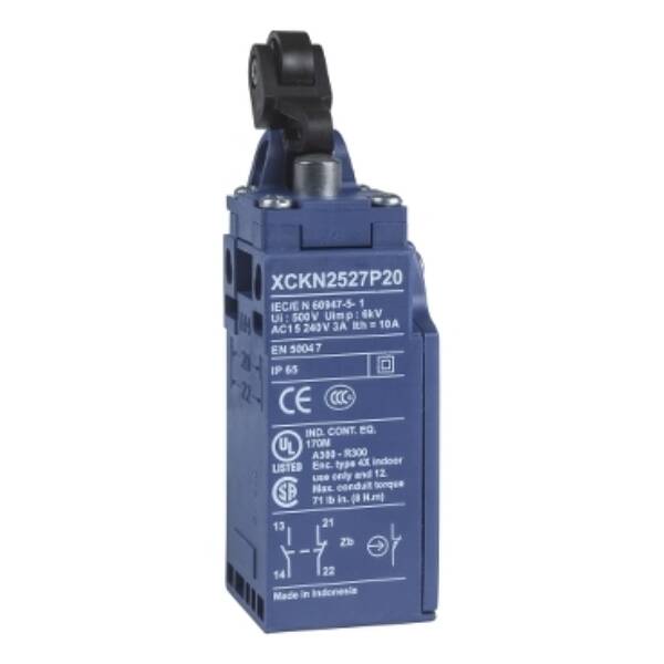 limit switch XCKN - th.plastic roller lever plung. Ver - 1NC+1NO - snap - M20 - Telemecanique Sensors - XCKN2127P20