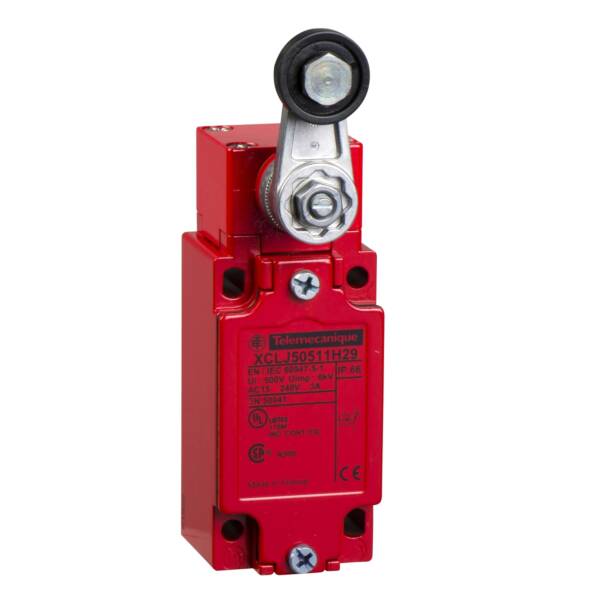 Limit switch XCLJ - red body steel - plastic roller lever- NC / NC slow contacts - Telemecanique Sensors - XCLJ50511H29