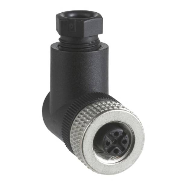 female, M12, 5-pin, elbowed connector - cable gland Pg 7 - Telemecanique Sensors - XZCC12FCM50B