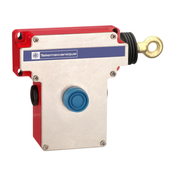 e-stop rope pull switch XY2CE - RH side -1NC+1NO - booted pushbutton - Telemecanique Sensors - XY2CE1A250H7