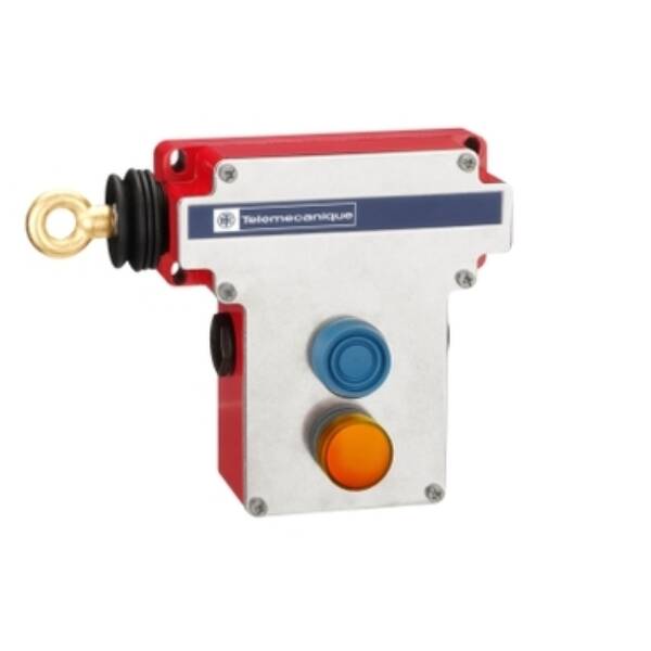 e-stop rope pull switch XY2CE - LH side - 2NC+2NO - pilot light 230V - boot. pb - Telemecanique Sensors - XY2CE2A297