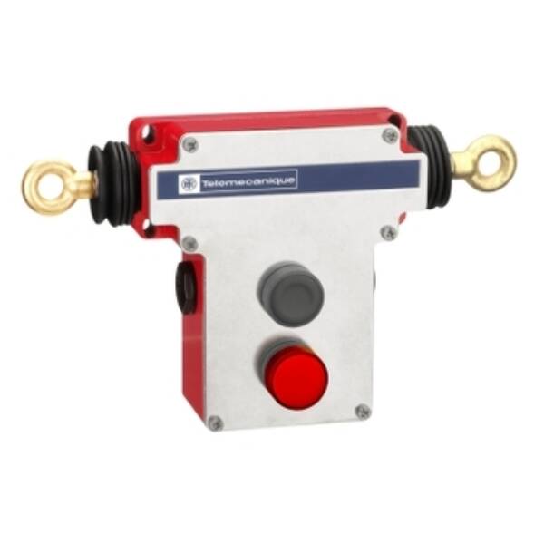 Dual emergency stop rope pull switch, Telemecanique Emergency stop rope pull switches XY2C, e 2x(1NC+1NO), 1/2" NPT, flush pb, pilot light - Telemecanique Sensors - XY2CEDA196H7