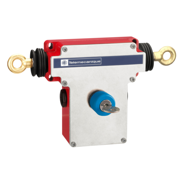 Dual emergency stop rope pull switch, Telemecanique Emergency stop rope pull switches XY2C, e 2x(1NC+1NO), Pg13.5, key release pb - Telemecanique Sensors - XY2CEDA590