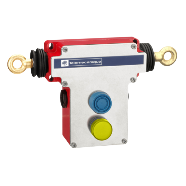 Dual emergency stop rope pull switch, Telemecanique Emergency stop rope pull switches XY2C, e 2x(1NC+1NO), Pg13.5, boot. pb, pilot light - Telemecanique Sensors - XY2CEDC296