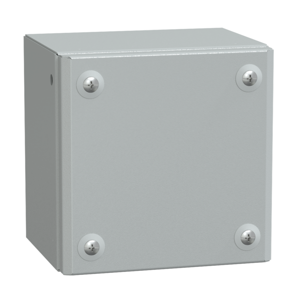 Metal industrial box plain door H150xW150xD120 IP66 IK10 RAL 7035 - Schneider Electric - NSYSBM151512