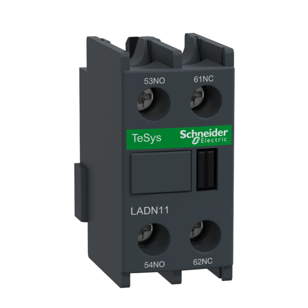 Auxiliary contact block, TeSys D, 1NO + 1NC, front mounting, screw clamp terminals - Schneider Electric - LADN11