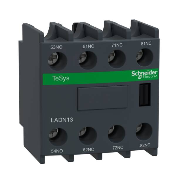 Auxiliary contact block, TeSys D, 1NO + 3NC, front mounting, screw clamp terminals - Schneider Electric - LADN13