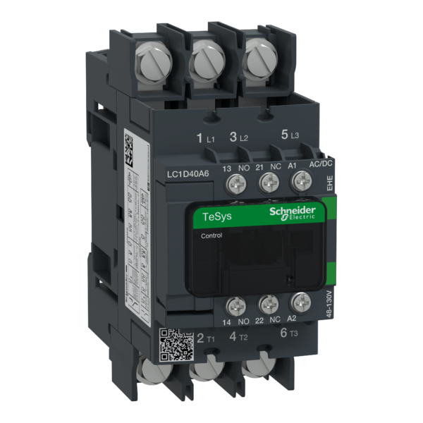 TeSys D contactor 3P 40A AC-3 up to 440V coil 48-130V AC/DC ring-lugs - Schneider Electric - LC1D40A6EHE