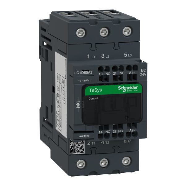 TeSys D contactor - 3P(3 NO) - AC-3 - <= 440 V 50 A - 24 V DC standard coil - Schneider Electric - LC1D50A3BD