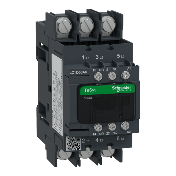 TeSys D contactor - 3P(3 NO) - AC-3 - <= 440 V 50 A - 220 V AC 50/60 Hz coil - Schneider Electric - LC1D50A6M7