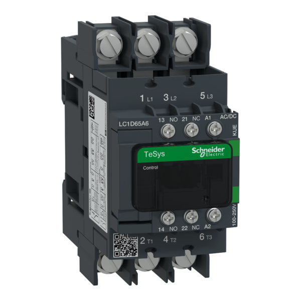 TeSys D contactor 3P 65A AC-3 up to 440V coil 100-250V AC/DC ring-lugs - Schneider Electric - LC1D65A6KUE