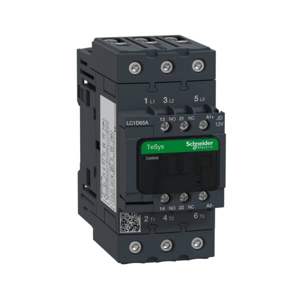 TeSys D contactor - 3P(3 NO) - AC-3 - <= 440 V 65 A - 12 V DC standard coil - Schneider Electric - LC1D65AJD