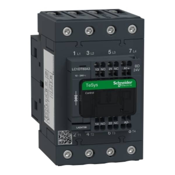 TeSys D contactor - 4P(4 NO) - AC-1 - <= 440 V 80 A - 24 V DC standard coil - Schneider Electric - LC1DT80A3BD