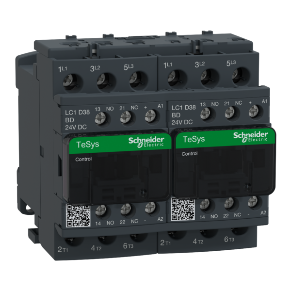 TeSys D reversing contactor - 3P(3 NO) - AC-3 - <= 440 V 38 A - 24 V DC coil - Schneider Electric - LC2D38BD