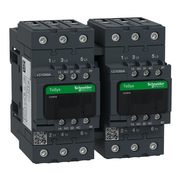 TeSys D reversing contactor - 3P(3 NO) - AC-3 - <= 440 V 50 A - 24 V AC coil - Schneider Electric - LC2D50AB7