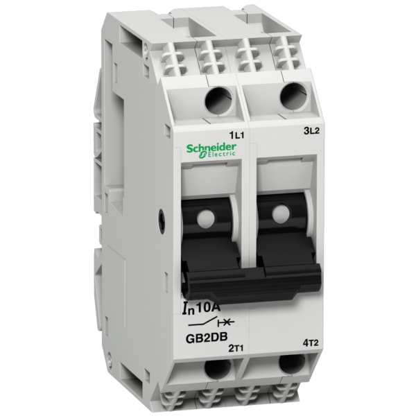 Thermal magnetic circuit breaker, TeSys GB2, 2P, 1 A, Icu 50 kA@415 V - Schneider Electric - GB2DB06