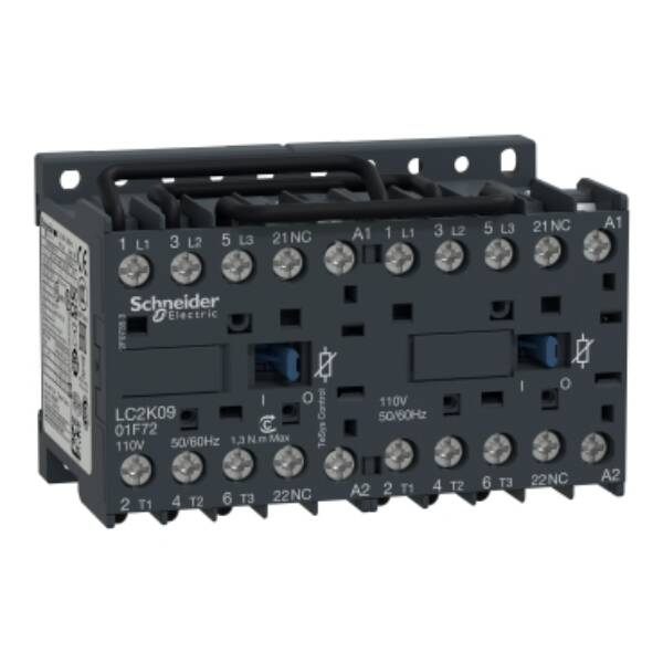 TeSys K reversing contactor - 3P - AC-3 <= 440 V 9 A - 1 NC - 110 V AC coil - Schneider Electric - LC2K0901F72