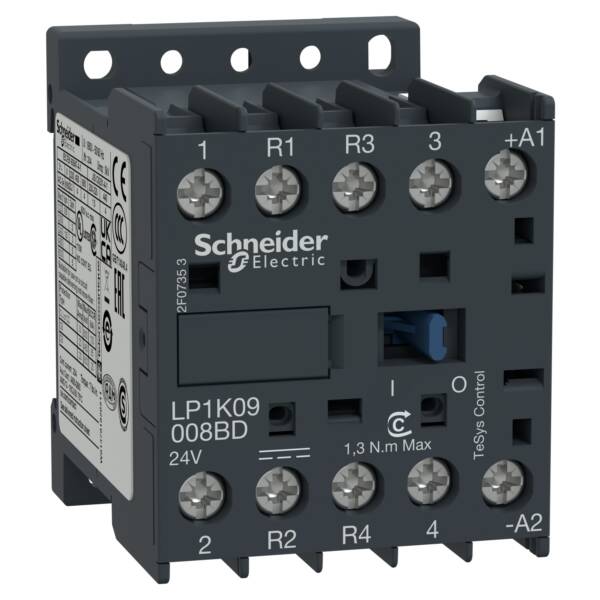 TeSys K contactor - 4P (2 NO + 2 NC) - AC-1 <= 440 V 20 A - 24 V DC coil - Schneider Electric - LP1K09008BD