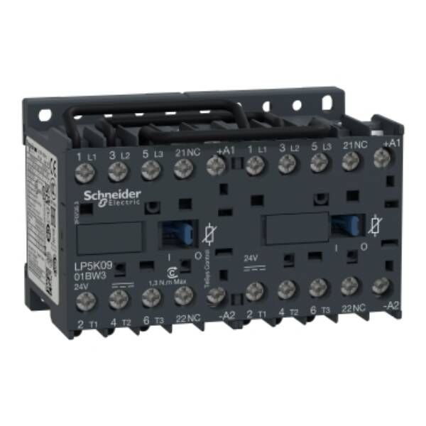 TeSys K reversing contactor - 3P - AC-3 <= 440 V 9 A - 1 NC - 24 V DC coil - Schneider Electric - LP5K0901BW3