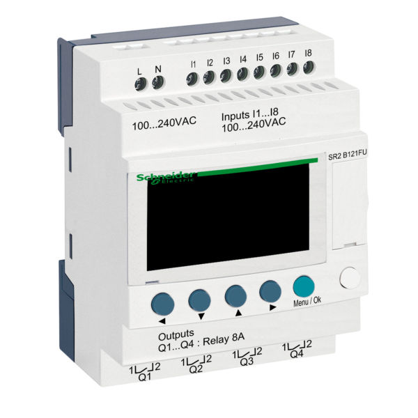 compact smart relay Zelio Logic - 12 I O - 100..240 V AC - clock - display - Schneider Electric - SR2B121FU